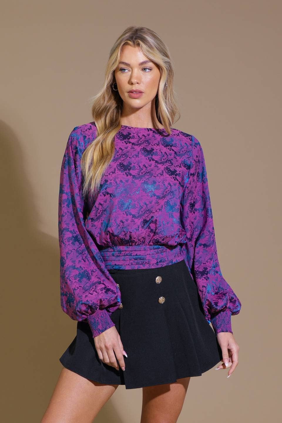 Izzy Jacquard Long Sleeve Blouse