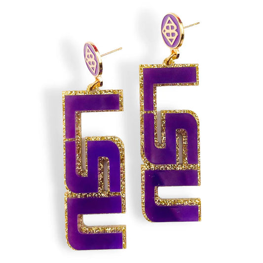 LSU Purple and Gold Glitter Earrings