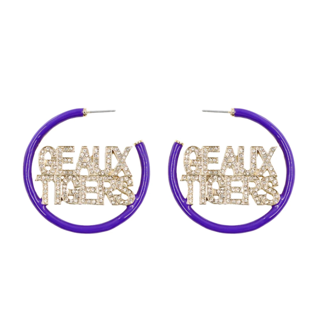 LSU Purple Hoop Earring Pave Geaux Tigers Brianna Cannon Officially Licensed Game Day