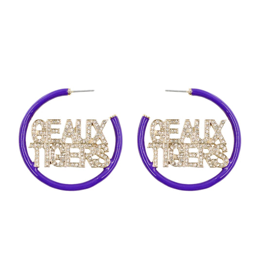 LSU Purple Hoop Earring Pave Geaux Tigers Brianna Cannon Officially Licensed Game Day