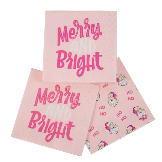 Merry and Bright Pink Holiday Cocktail Napkins