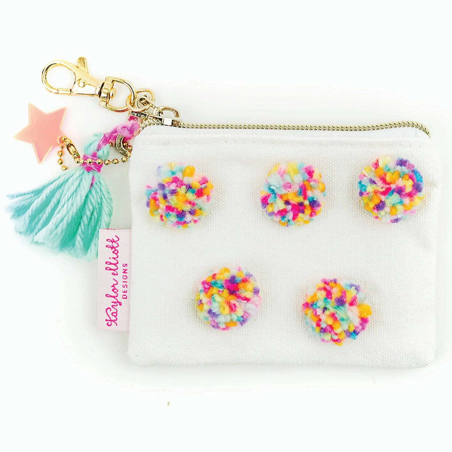 Multi Pom Pom Mini Canvas Zipper Pouch