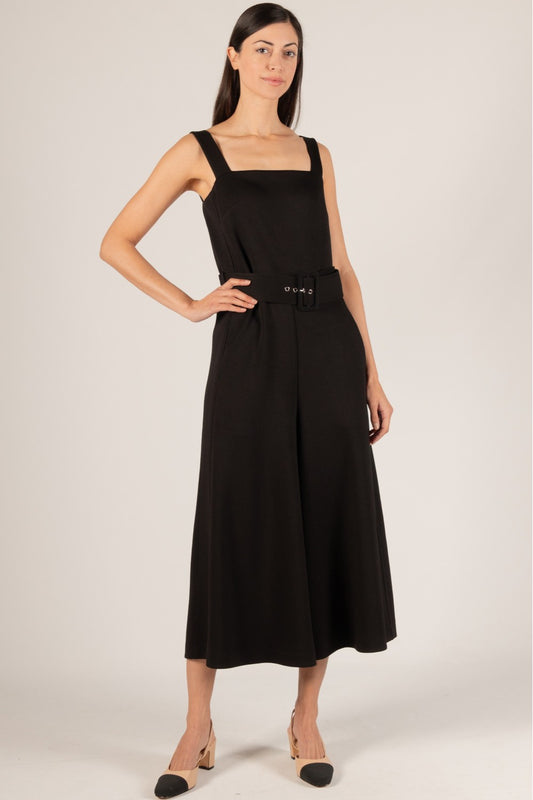 Butter Modal Black Belted Crop Length Wide Leg Jumpsuit