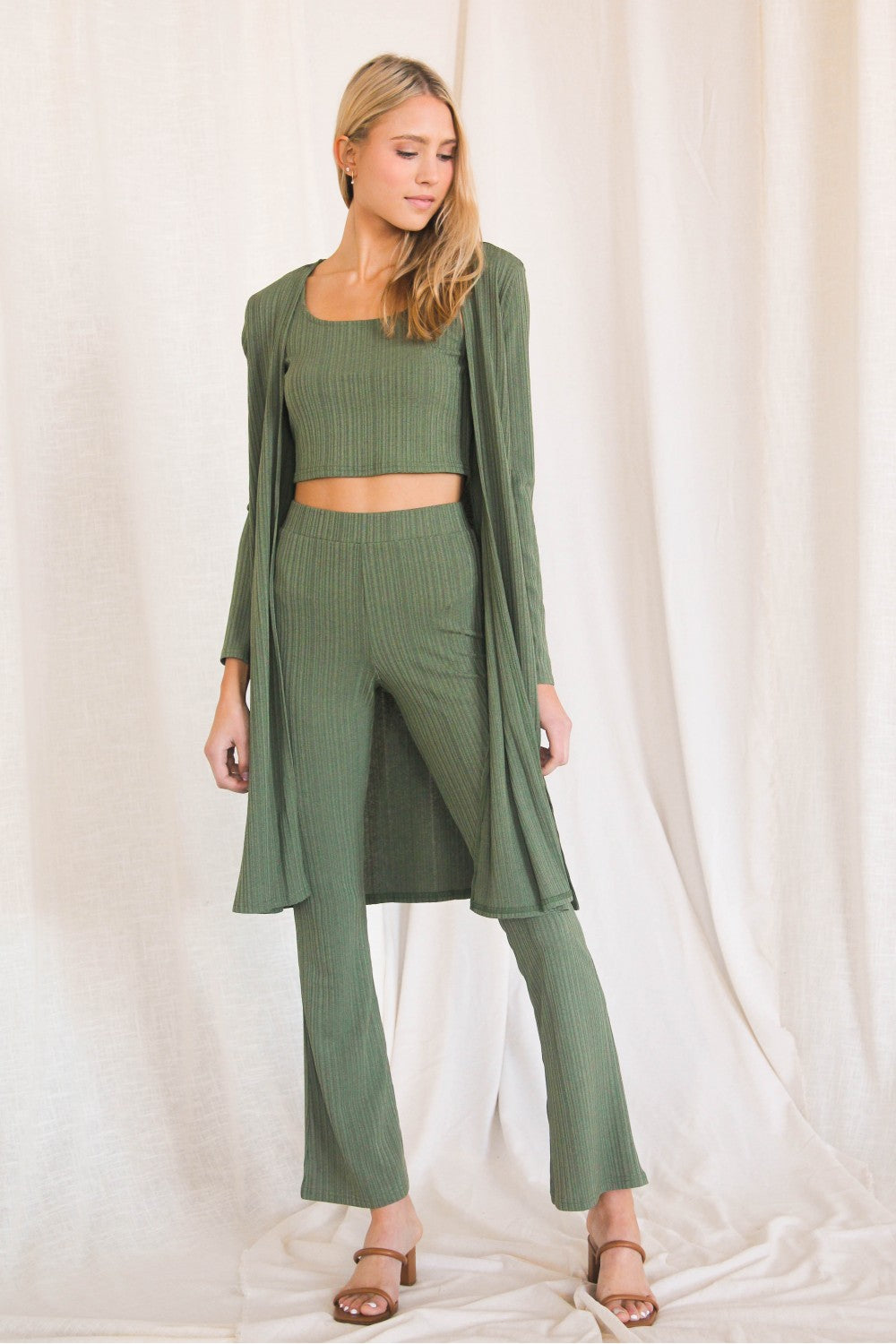 3 Piece Rib Knit Set | Olive