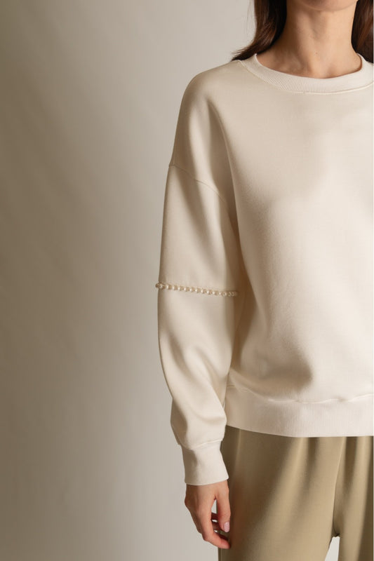 Pearl Trimmed Butter Modal Top | Cream