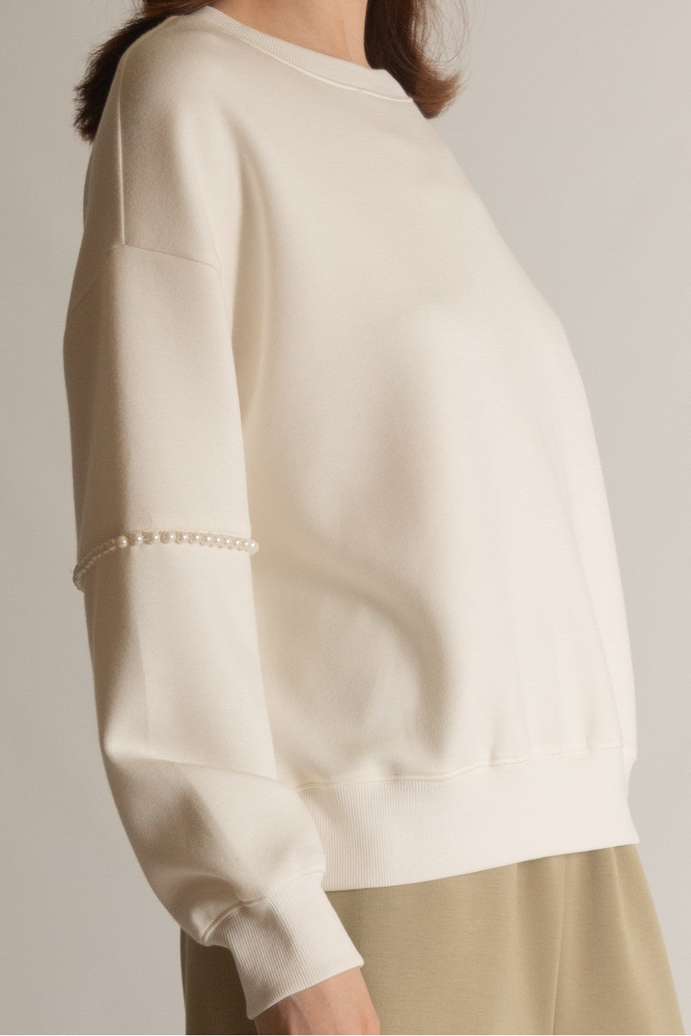 Pearl Trimmed Butter Modal Top | Cream