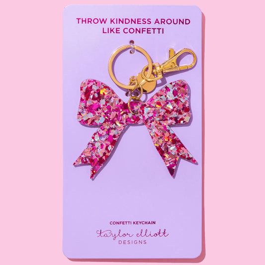 Pink Confetti Bow Acrylic Keychain