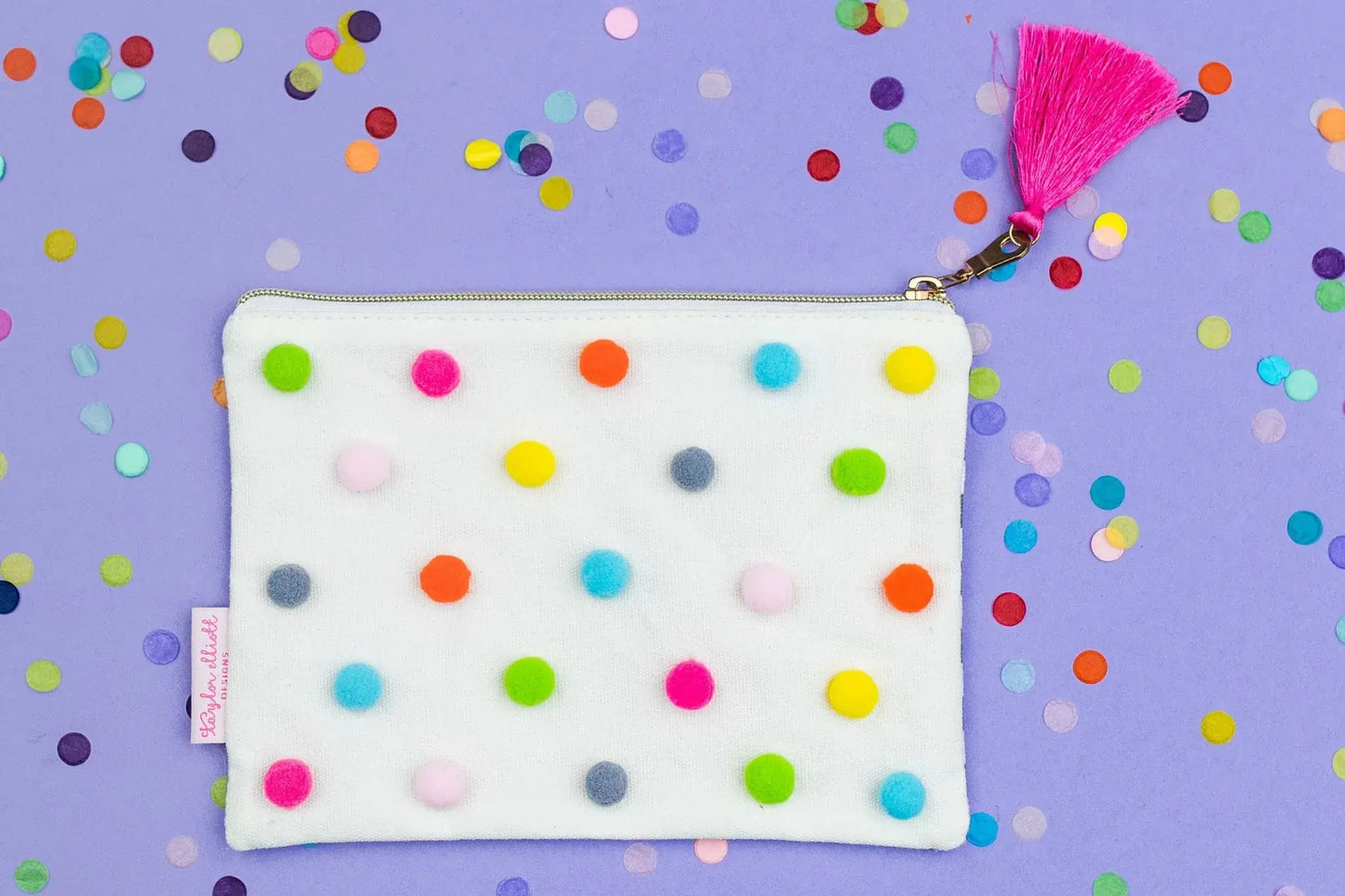 Pom Pom Multi Color Medium Zipper Pouch