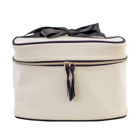 Presley Cosmetic Zipper Bag Cream and Black Satin Bow