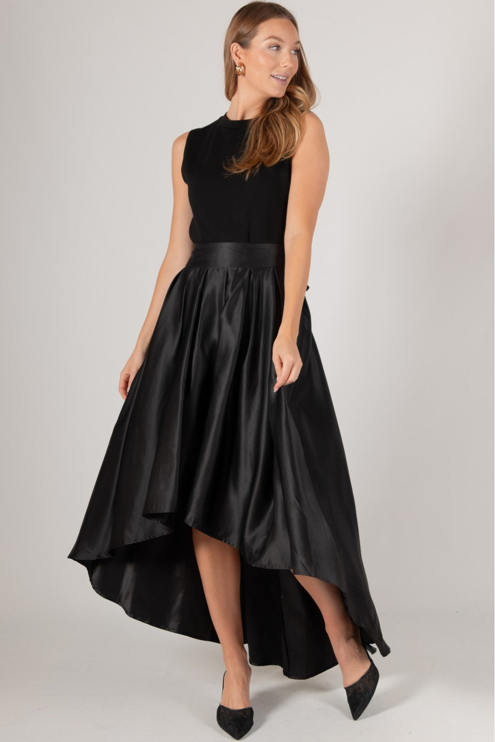 Satin Hi-Low Formal Skirt | Black