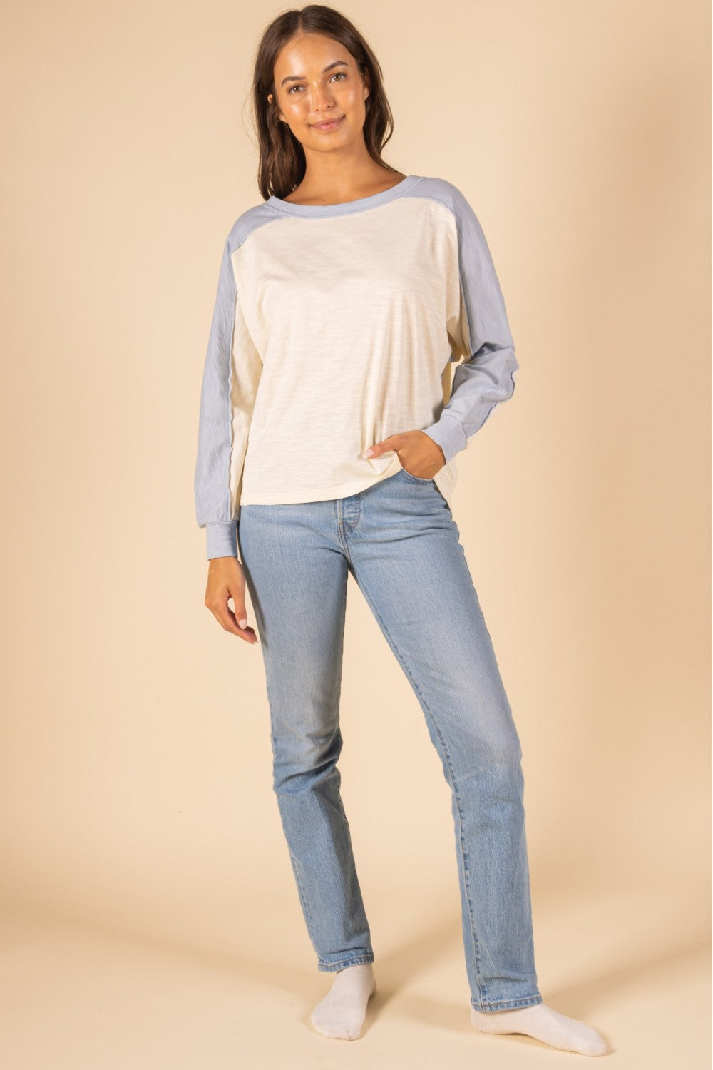 Cotton Contrast Long Sleeve Top