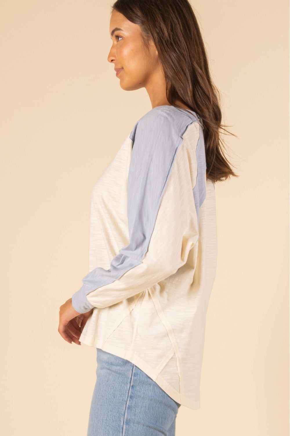 Cotton Contrast Long Sleeve Top