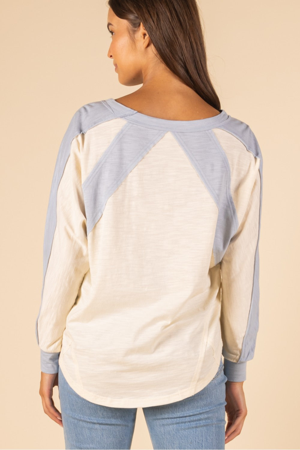 Cotton Contrast Long Sleeve Top