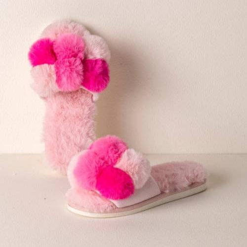 Shiraleah Carina Pink Multi Pom Slip on Slippers