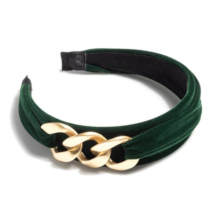 Shiraleah Velvet Green Gold Chain Accent One Size Headband