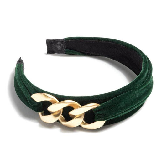 Shiraleah Velvet Green Gold Chain Accent One Size Headband