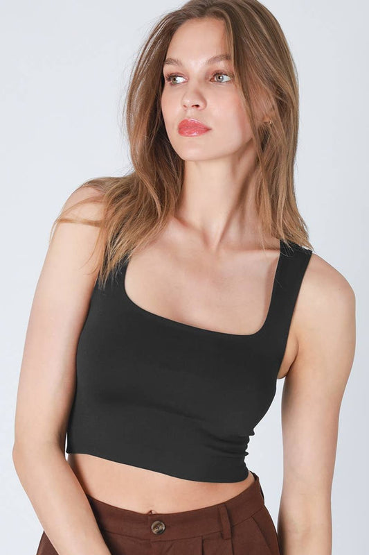 Nikibiki Square Neckline Solid Crop Top Black