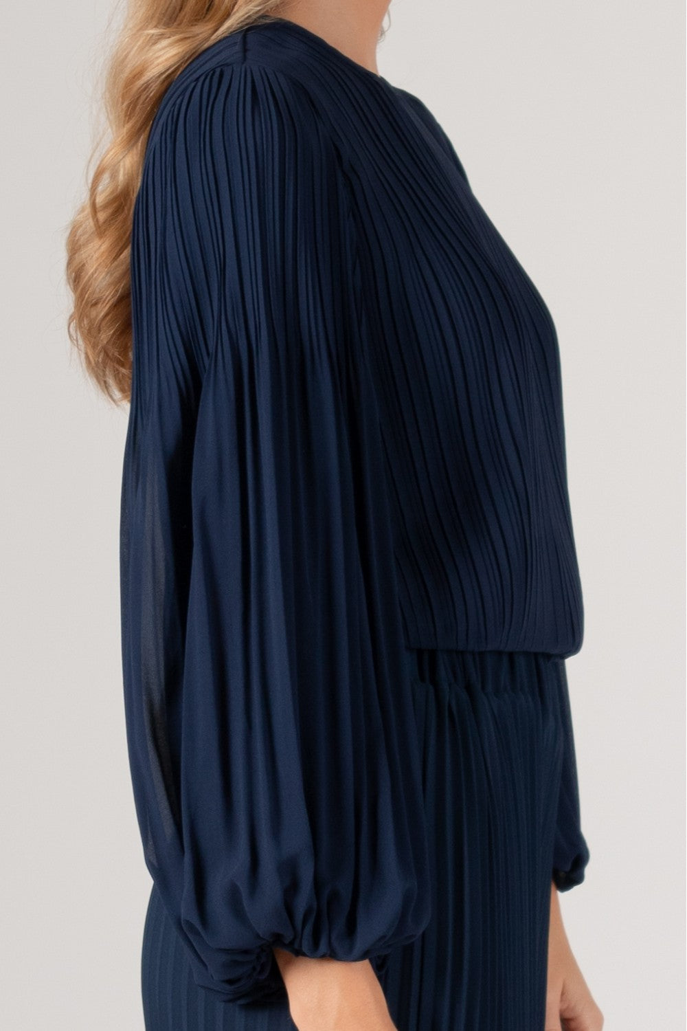 Pleated Chiffon Top | Navy