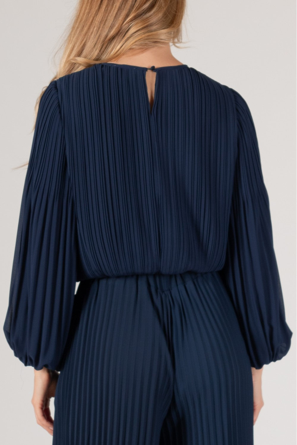 Pleated Chiffon Top | Navy