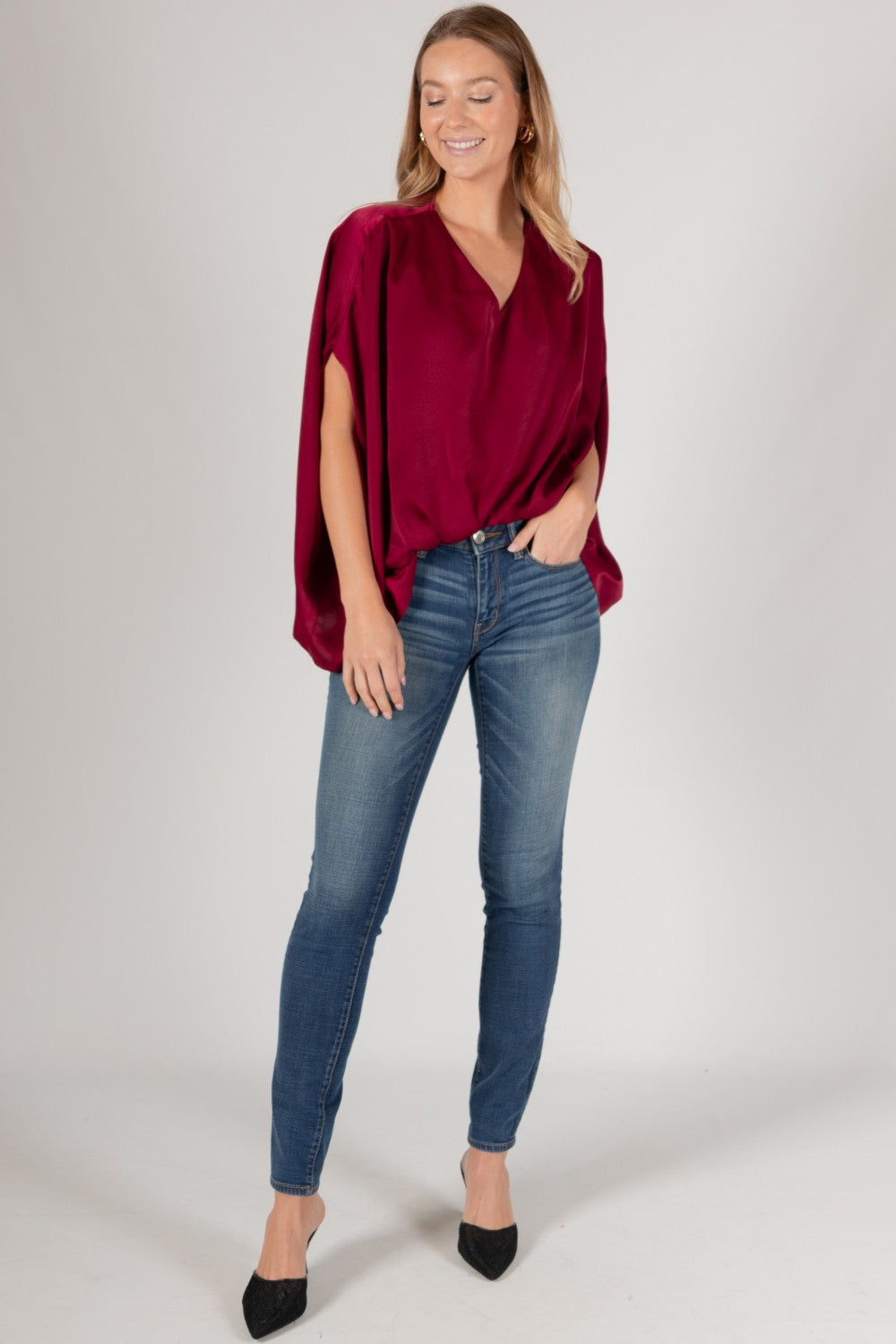 Satin Flowy Top | Wine