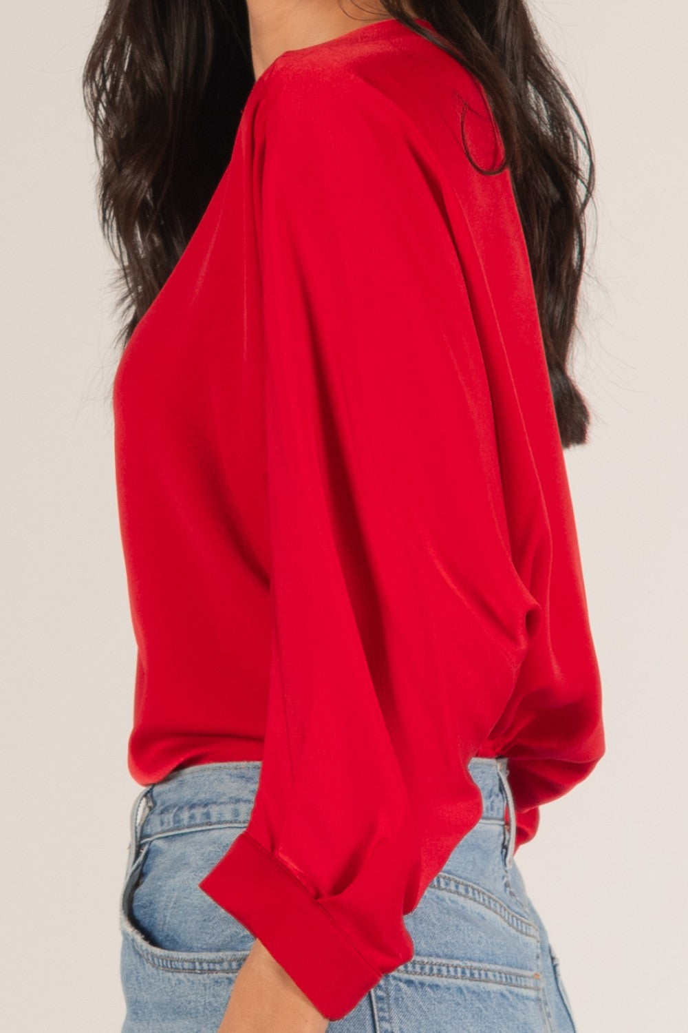 Satin Boat Neck Blouse | Red