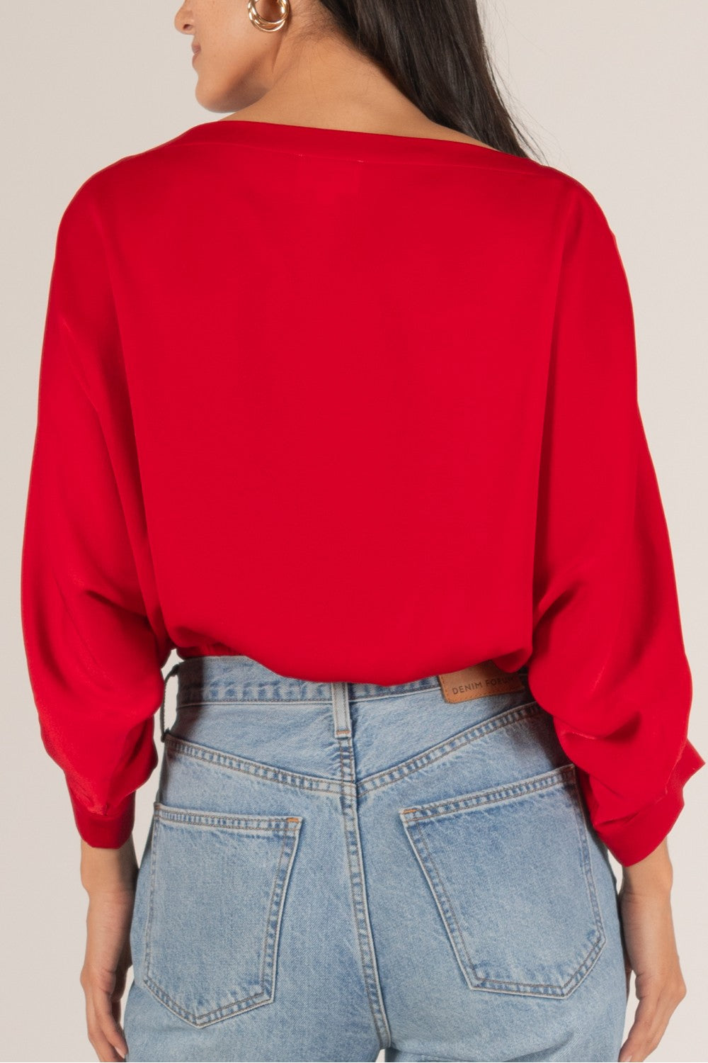 Satin Boat Neck Blouse | Red