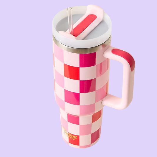 Take Me Everywhere 40oz Pink Red Check Tumbler