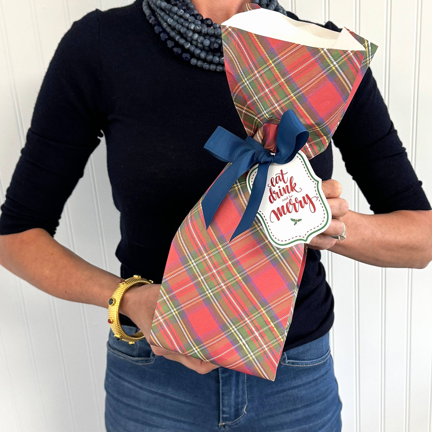 Paper Wine Bags Tartan Plaid