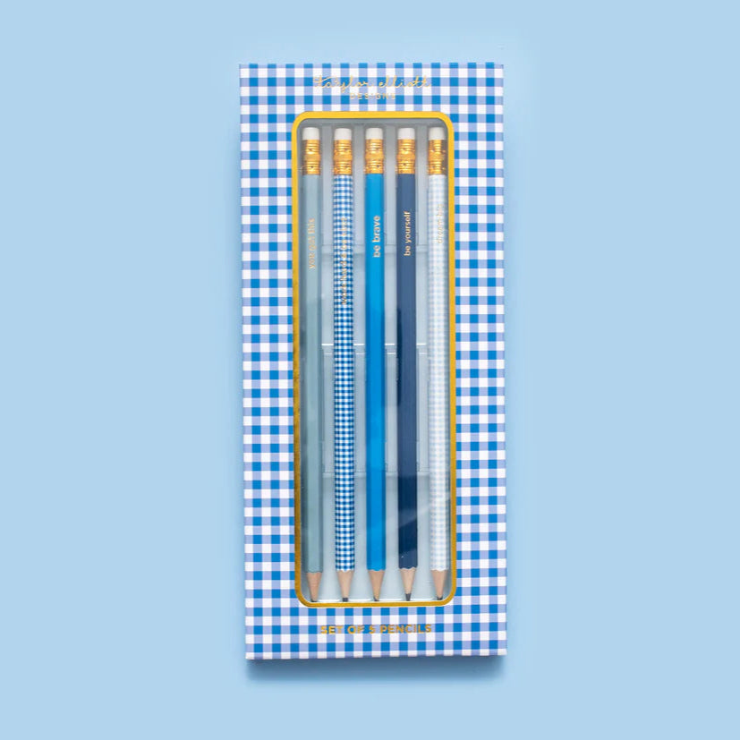 Taylor Elliott Blue Gingham Pencil Set of 5