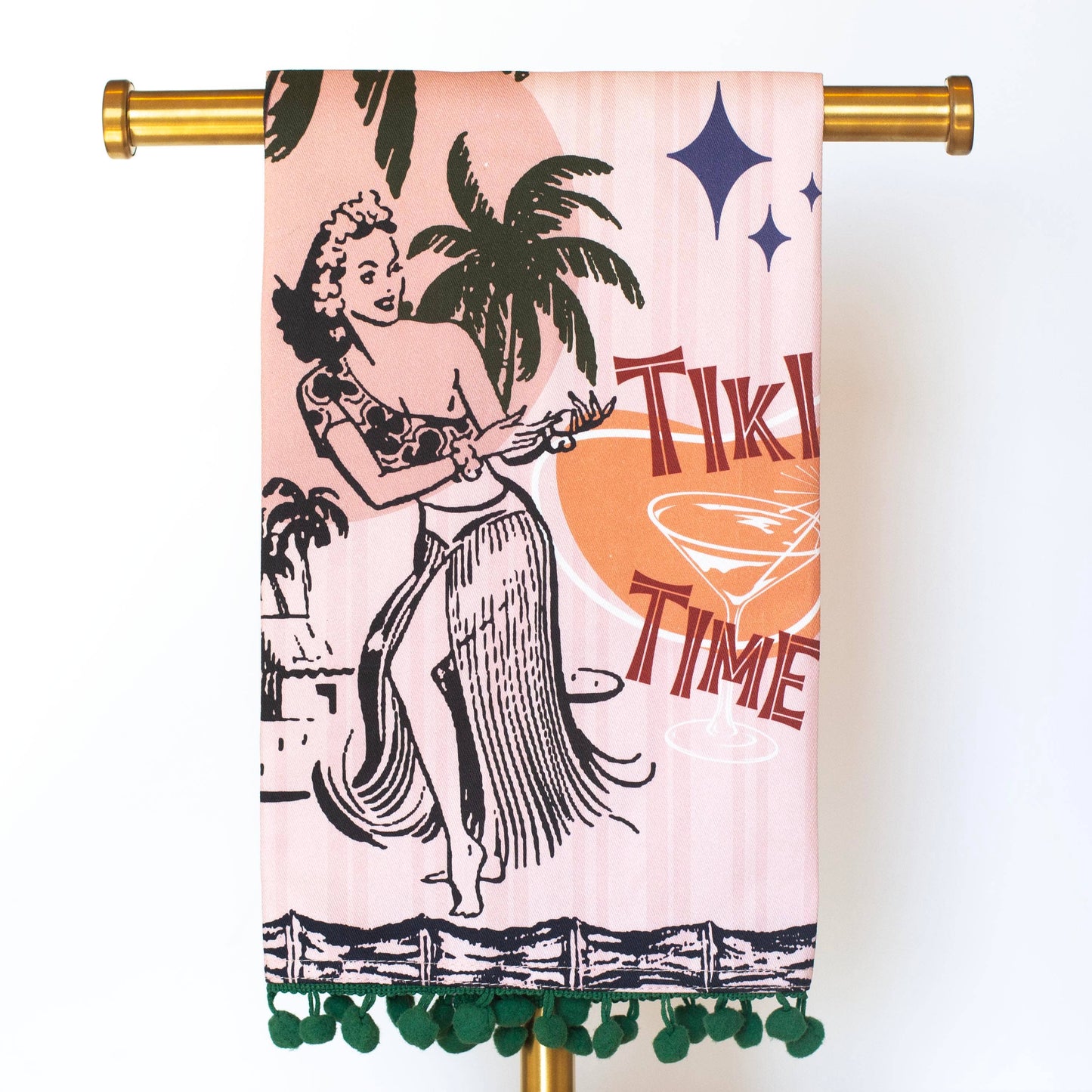 Tiki Time Hula Girl Vintage Hawaiian Tea Towel