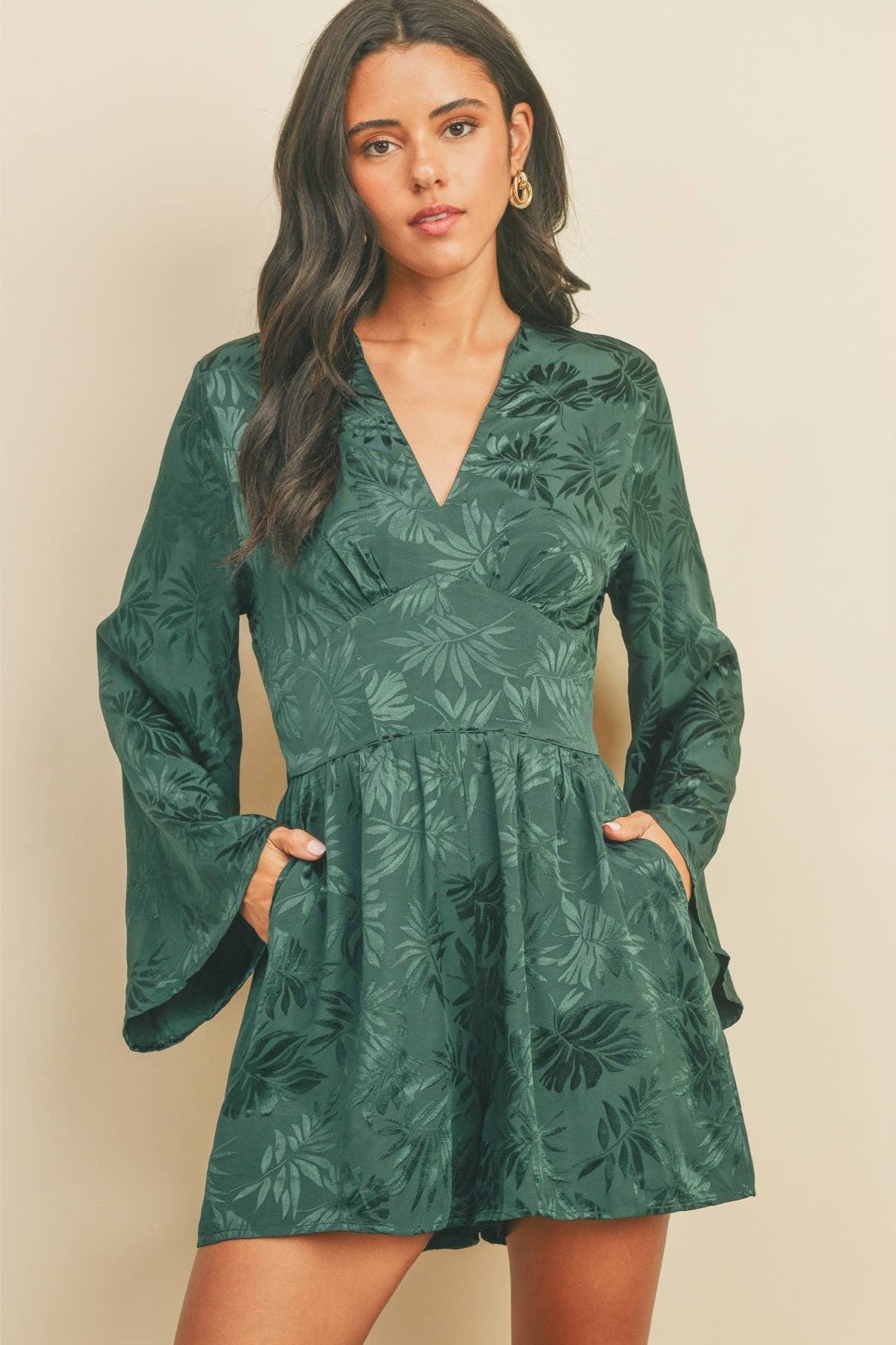 Tropical Jacquard Kimono Romper Emerald Green