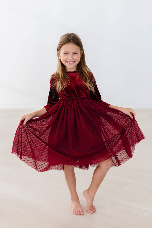 Velvet Tutu Twirl Holiday Tween Dress Cranberry