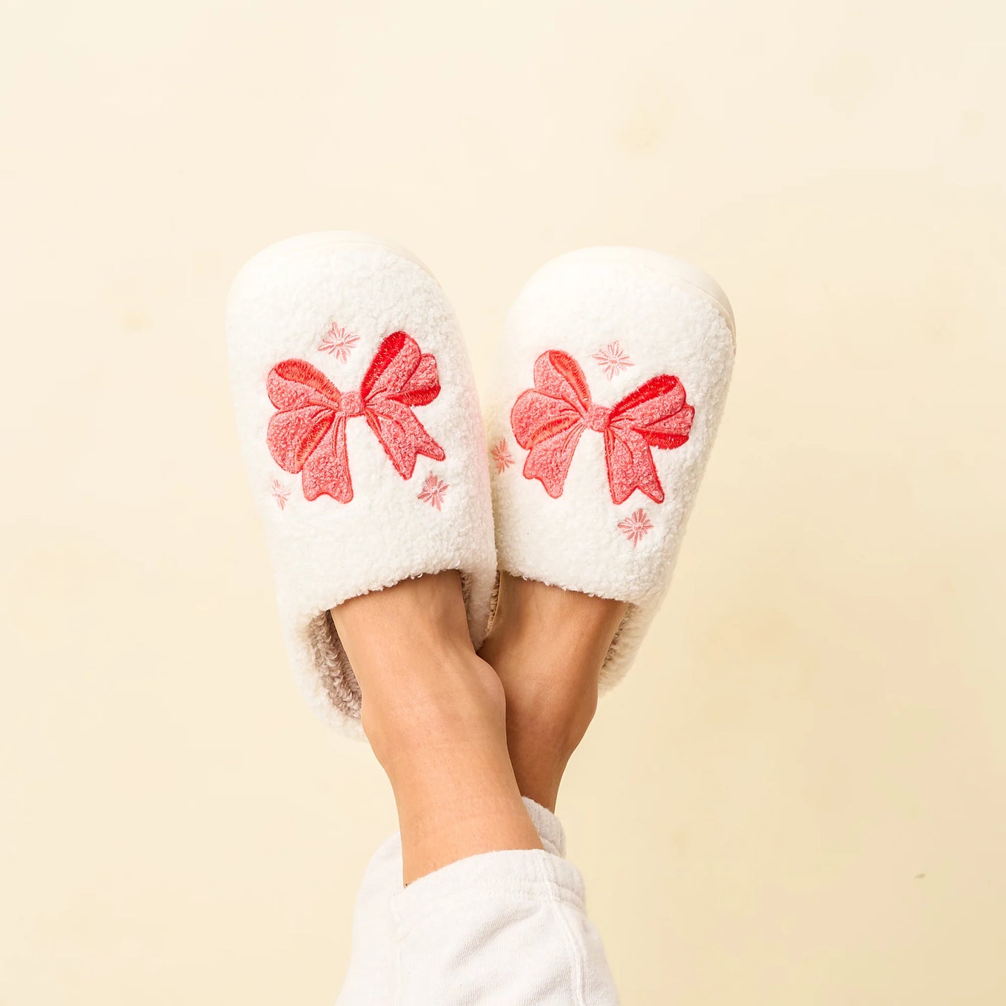 Holiday Bow Fuzzy Slippers