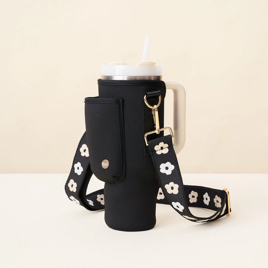 Tumbler Sling Carrying Neoprene Bag Black Floral