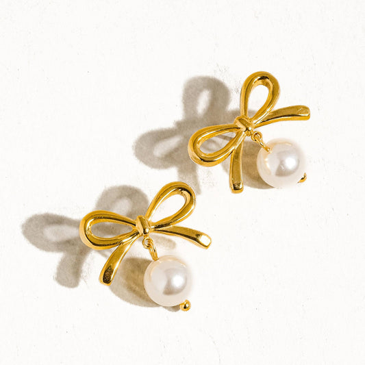 Water Resistant 18K Gold Hypoallergenic Bow Earrings