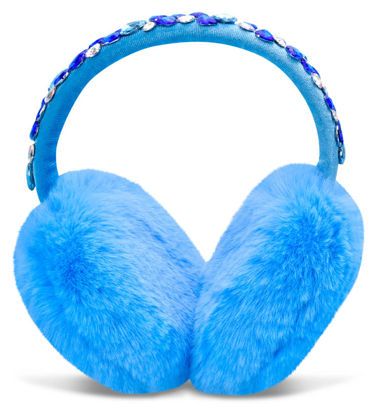 Tween Blue Rhinestone Faux Fur Earmuffs