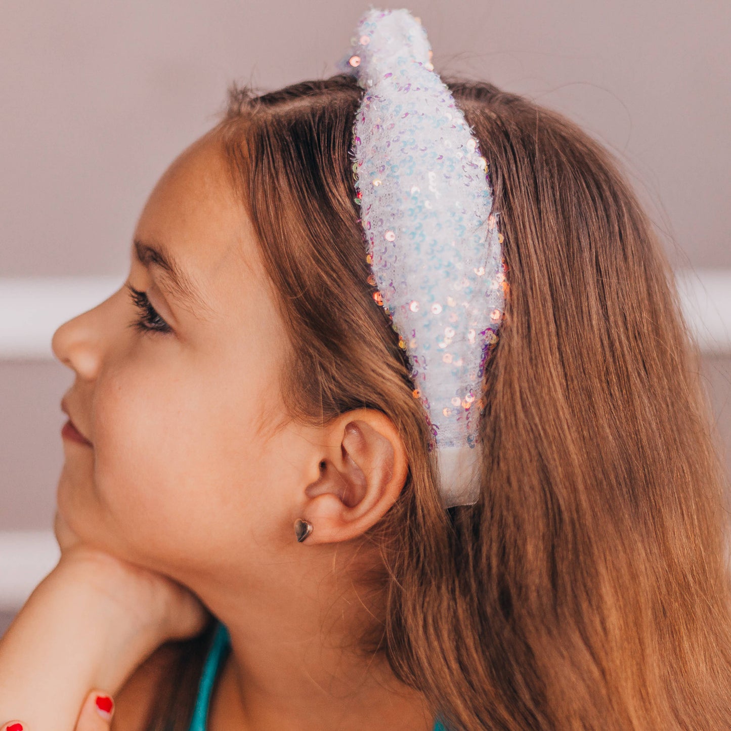 Sequin Knotted Headband | White