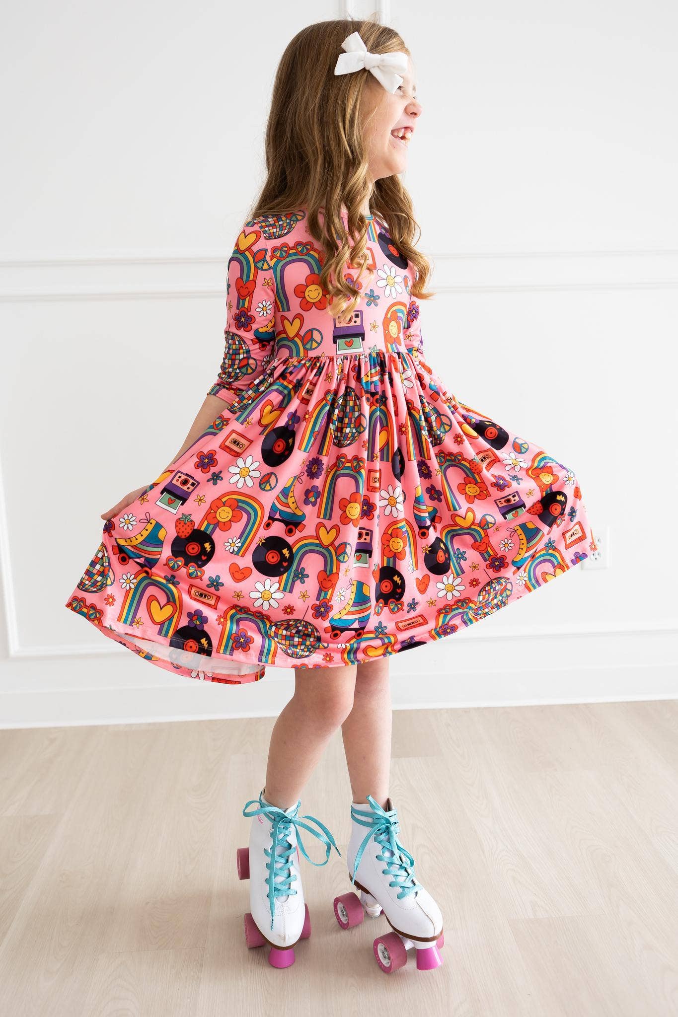 Girls Retro Roller Skating Record Twirl Dress