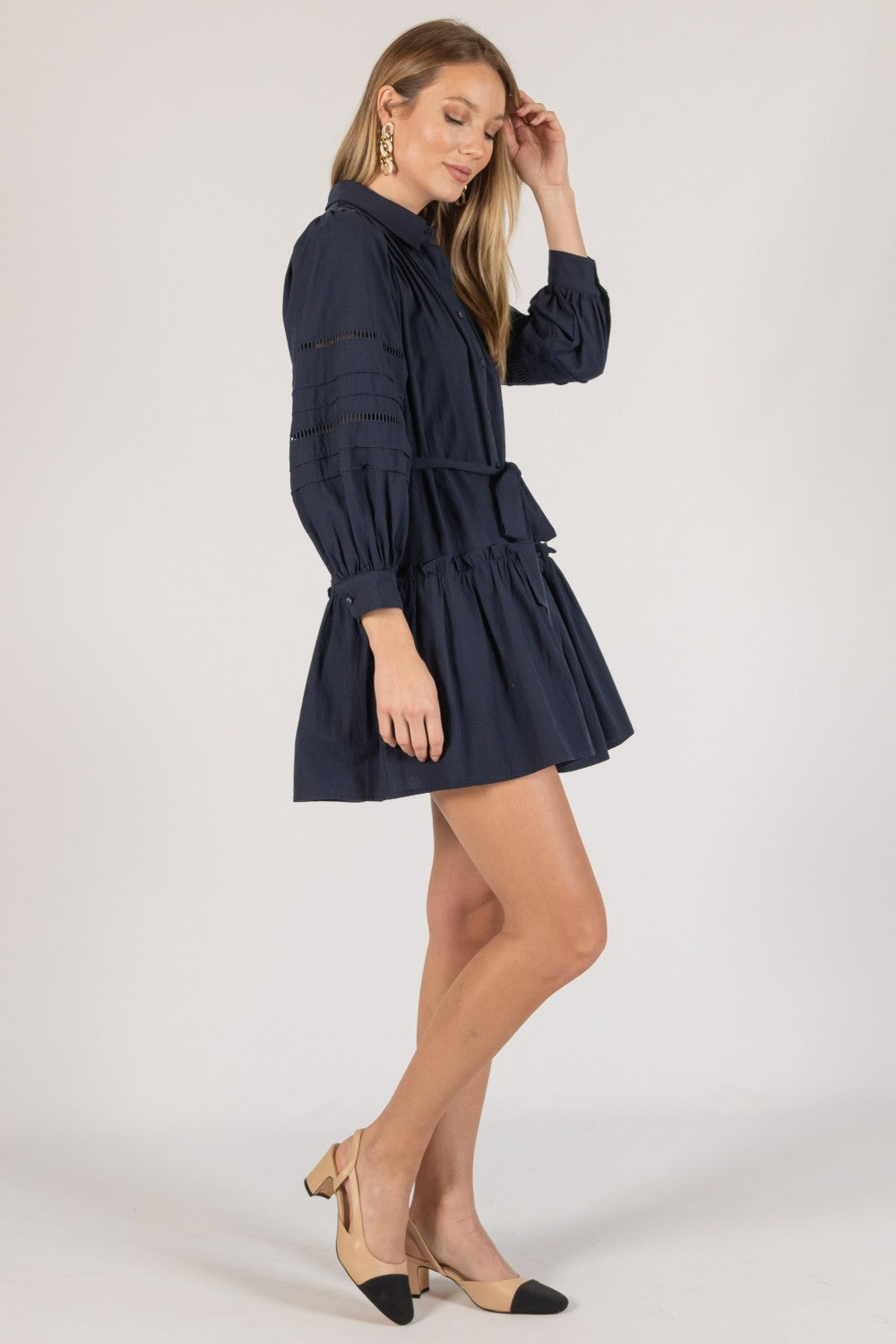 Poplin Eyelet Dress | Navy