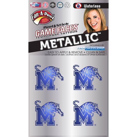 University of Memphis Tigers Game Day Metallic Waterless Temporary Face Tattoos Officially Licensed