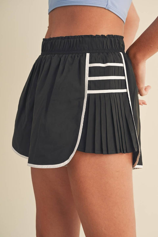 Black Pleated Side Athletic Shorts