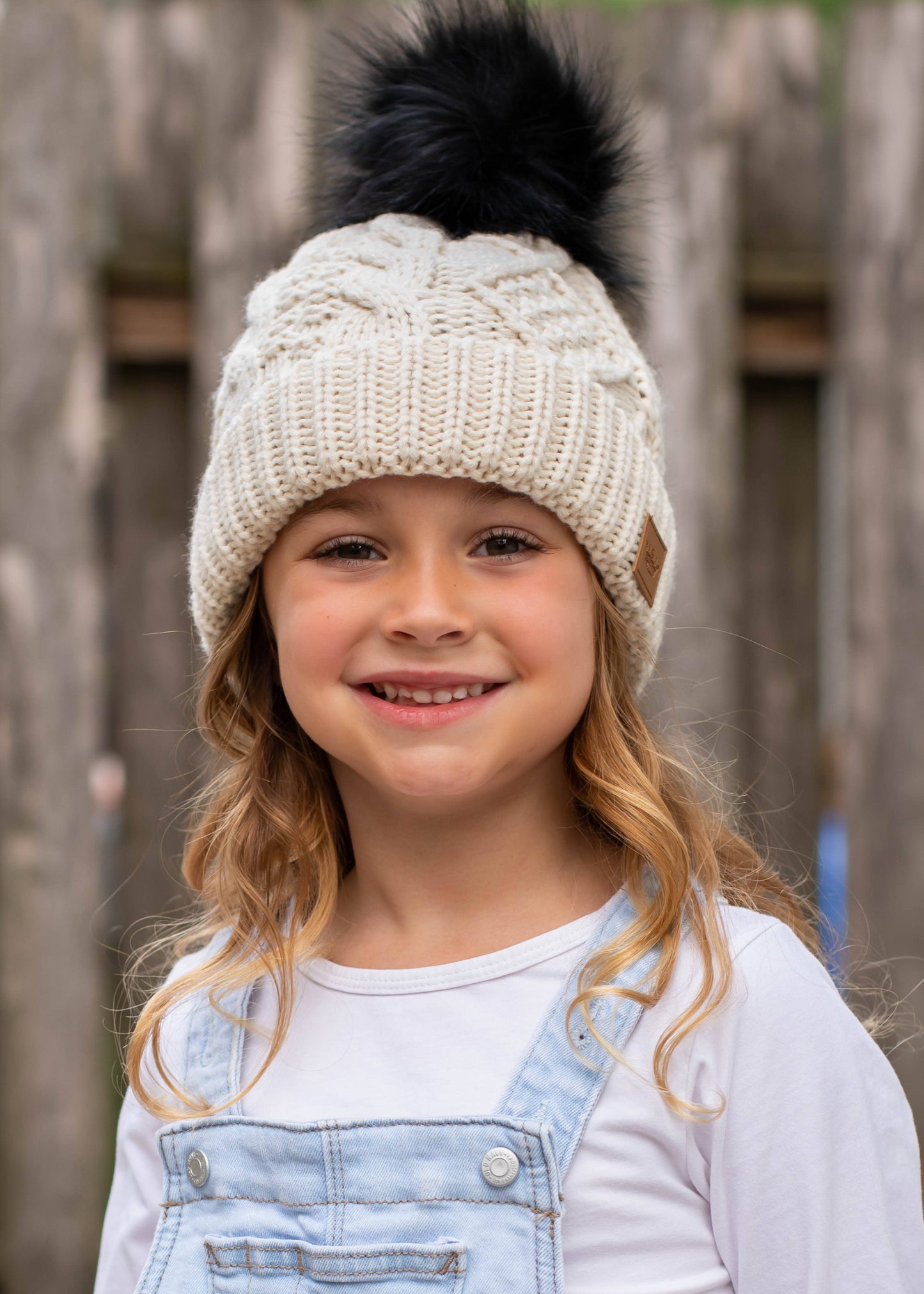 Cable Knit YOUTH Pom Hat | Ivory