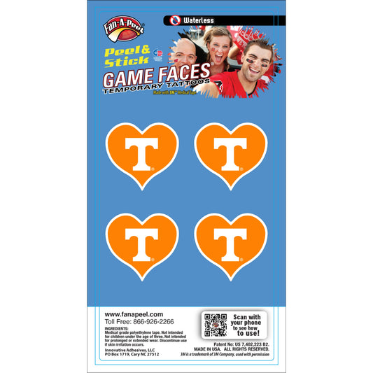 Tennessee Volunteers Game Day Temporary Face Tattoos Waterless Officailly Licensed