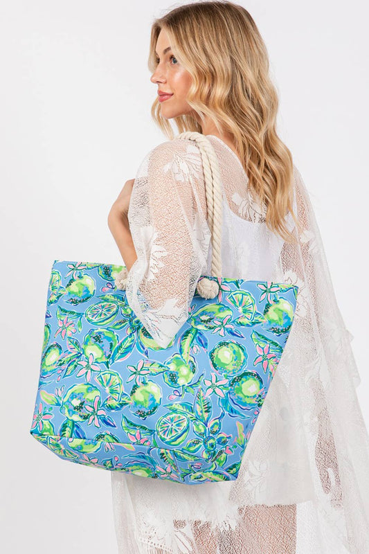 Colorful Lime Resort Vacation Tote Bag with Coastal Rope Handles
