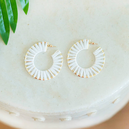 Georgia Raffia White Hoop Earrings