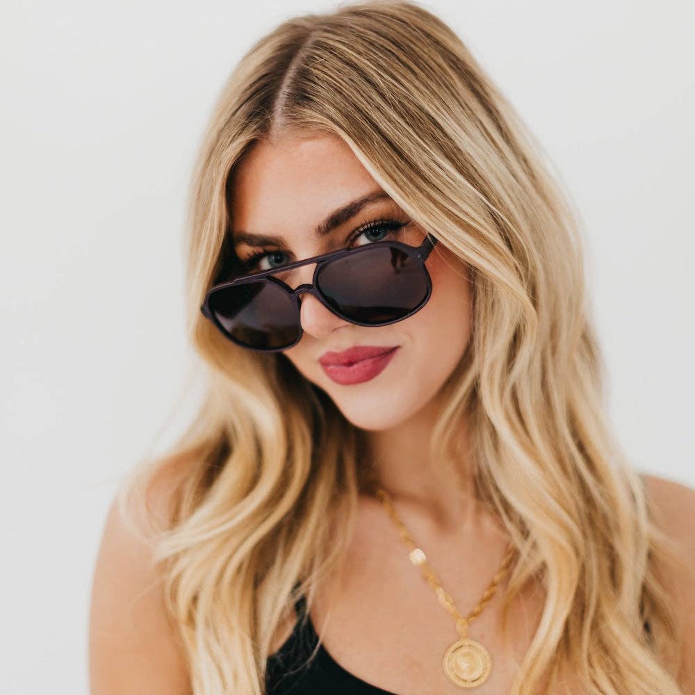 Amber Aviator Sunglasses | Navy