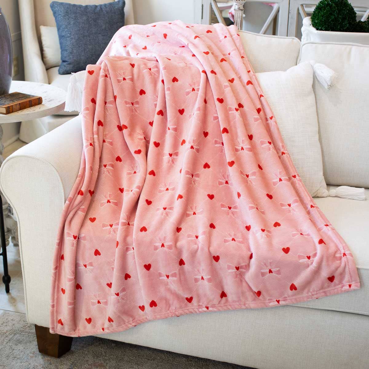 Tickled Pink Heart and Bow Coquette Throw Blanket 