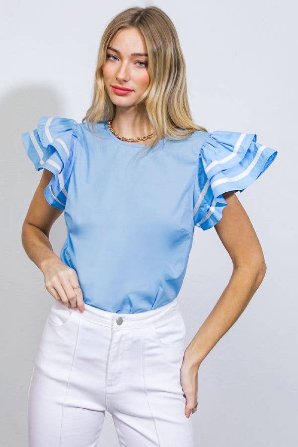 Heidi Top Light Blue Flutter Sleeve Blouse