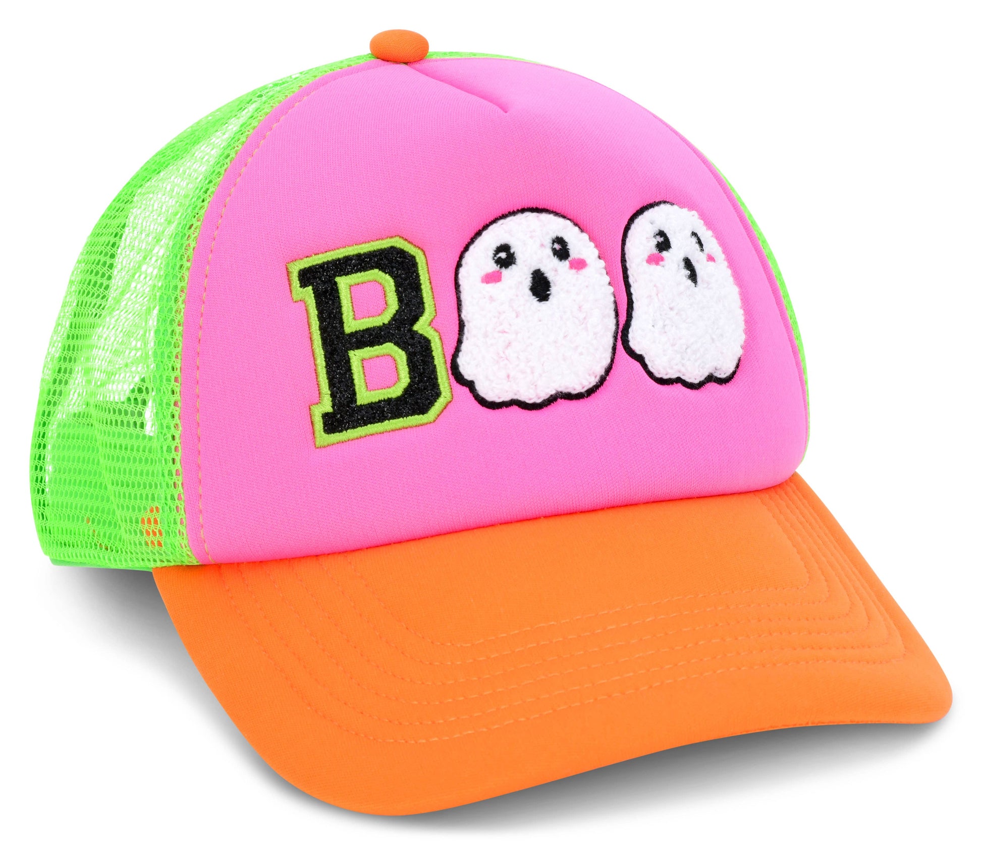 Boo Embroidered Patch Neon Halloween Ghost Youth Trucker Hat