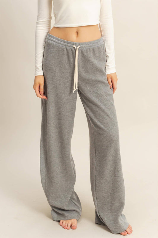 Waffled Knit Wide Leg Lounge Pants